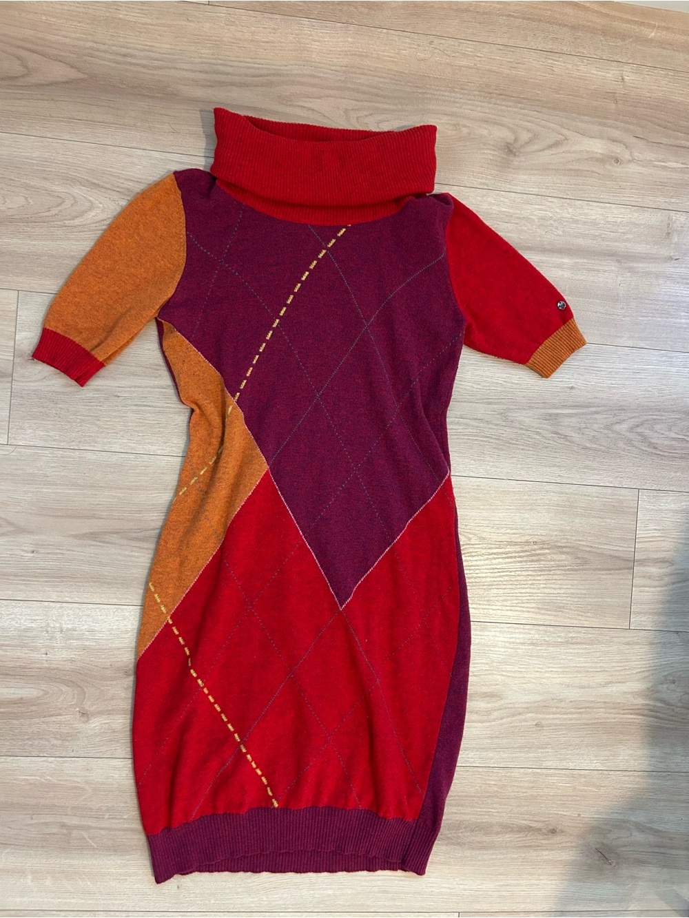 Vintage Benetton Colorblock Wool Turtleneck Dress